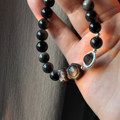 Silver Obsidian Bracelet [Astronaunt]: Energy Guardian of the Mysterious Night Sky