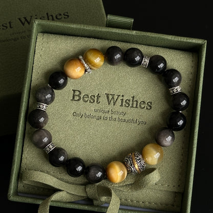 Silver Obsidian Bracelet [Tiger Eyes]: Energy Guardian of the Mysterious Night Sky