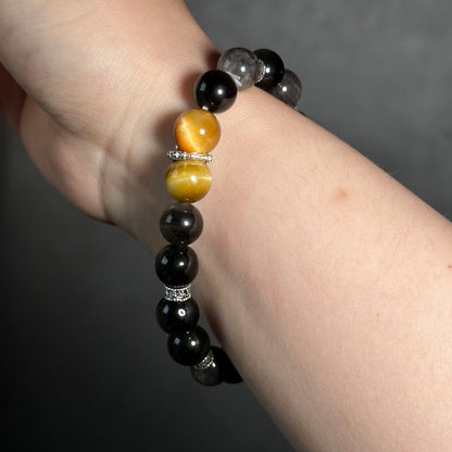 Silver Obsidian Bracelet [Tiger Eyes]: Energy Guardian of the Mysterious Night Sky