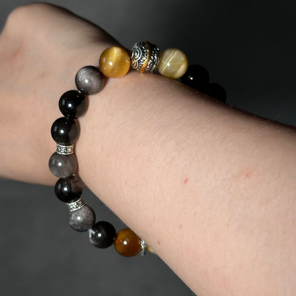 Silver Obsidian Bracelet [Tiger Eyes]: Energy Guardian of the Mysterious Night Sky