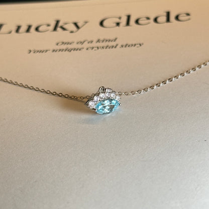 The Eye of Ocean: Natural Blue Topaz Silver Necklace