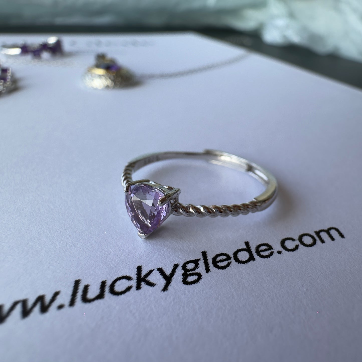 Heart/Sunflower/Cube-Natural Amethyst Ring Silver Rings Set