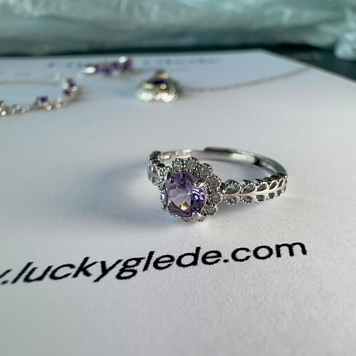 Heart/Sunflower/Cube-Natural Amethyst Ring Silver Rings Set