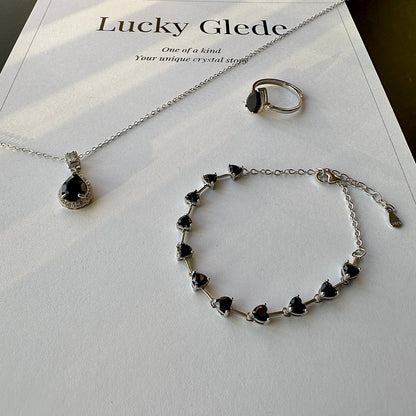 11 Hearts: Black Spinel Silver Bracelet