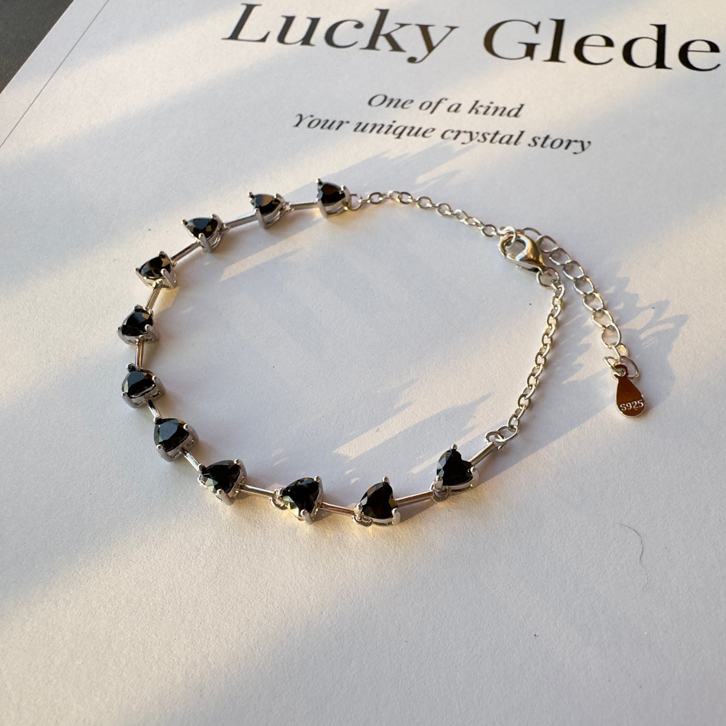 11 Hearts: Black Spinel Silver Bracelet