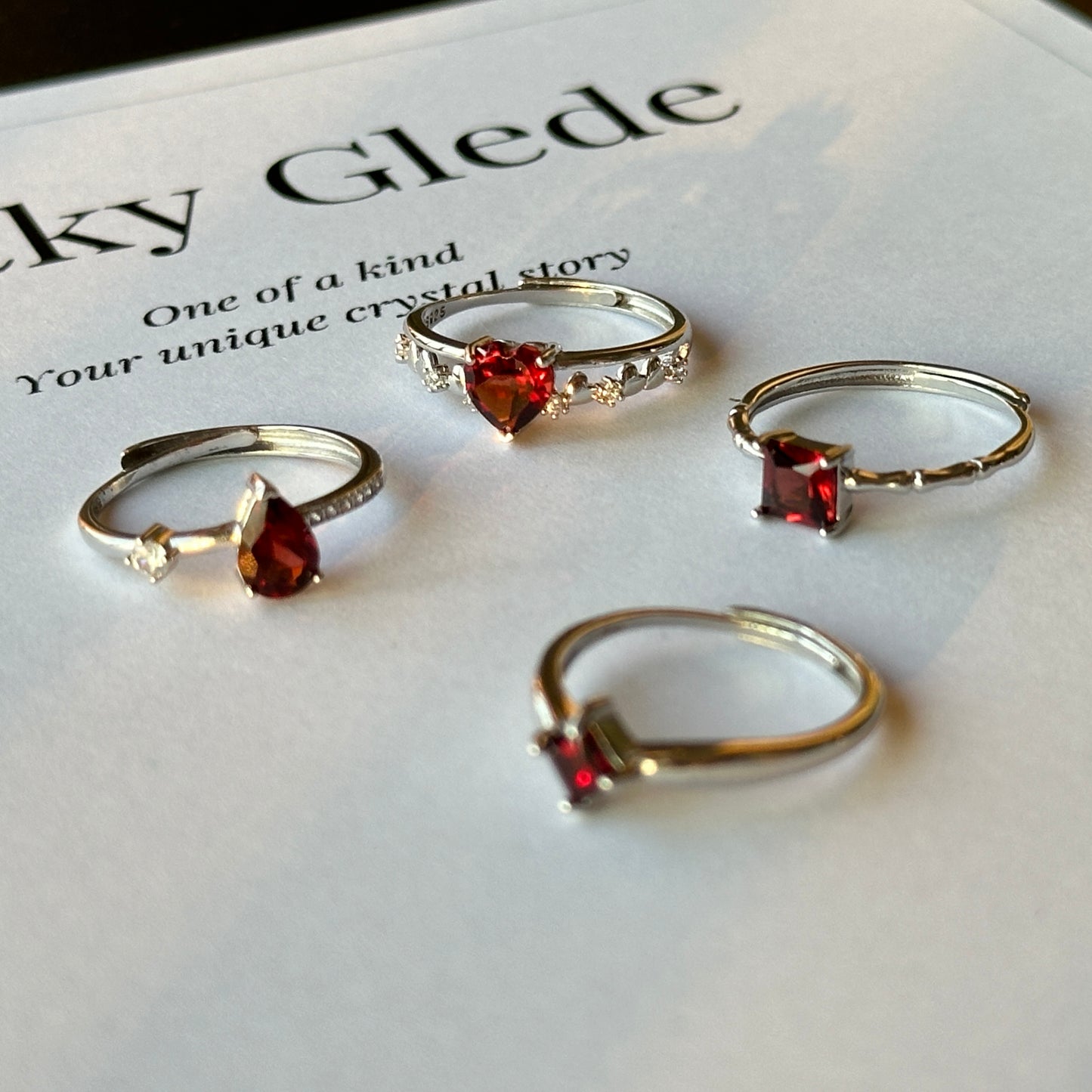 Heart/Teardrop/Diamond/Square-Natural Garnet Silver Rings Set