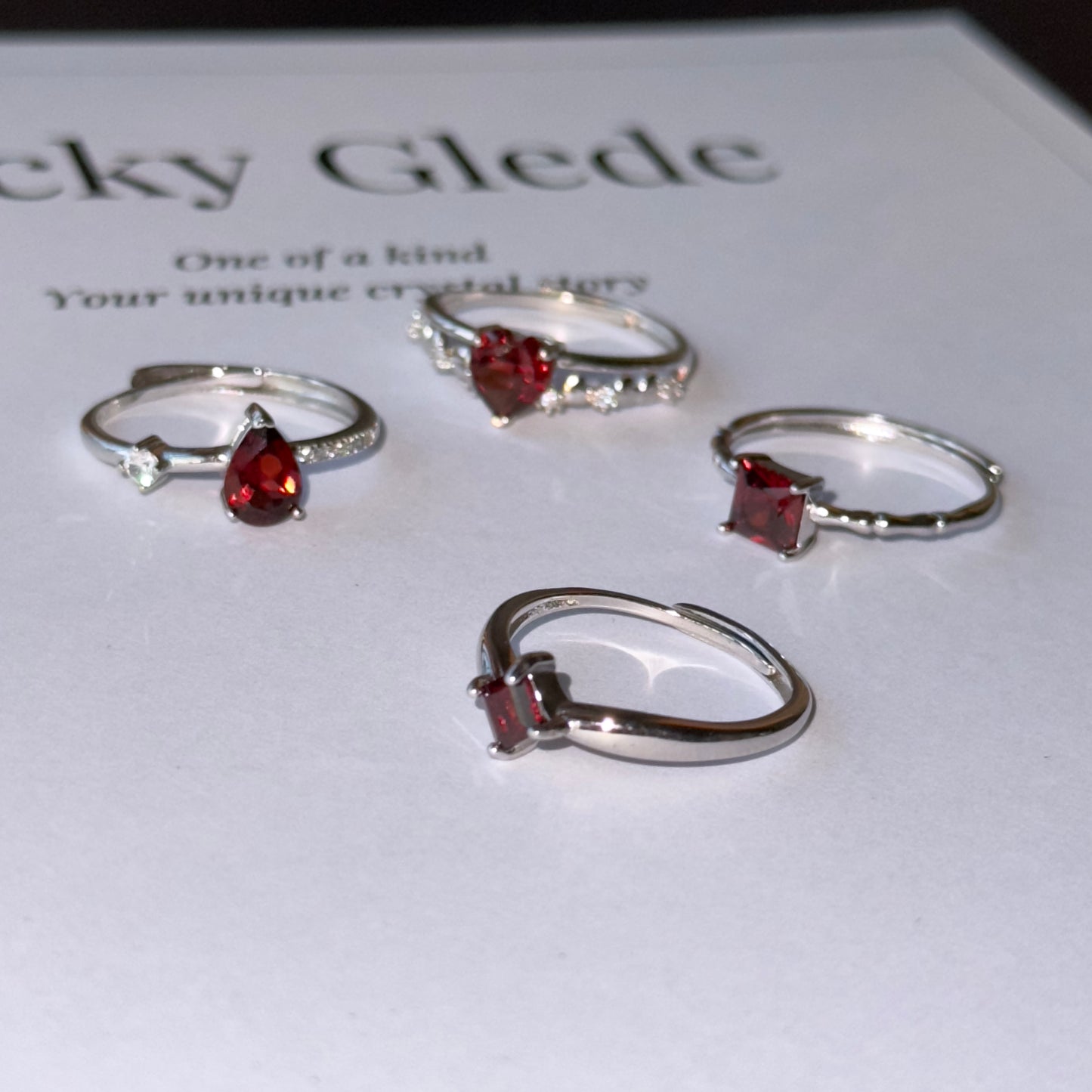 Heart/Teardrop/Diamond/Square-Natural Garnet Silver Rings Set