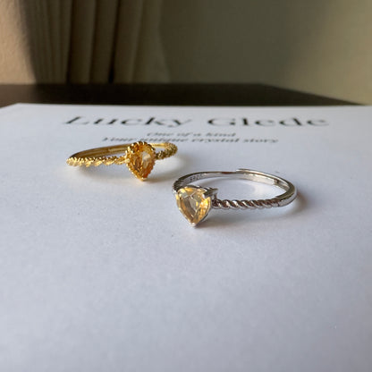 Heart/Teardrop-Natural Citrine Silver Rings Set