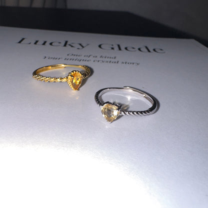 Heart/Teardrop-Natural Citrine Silver Rings Set