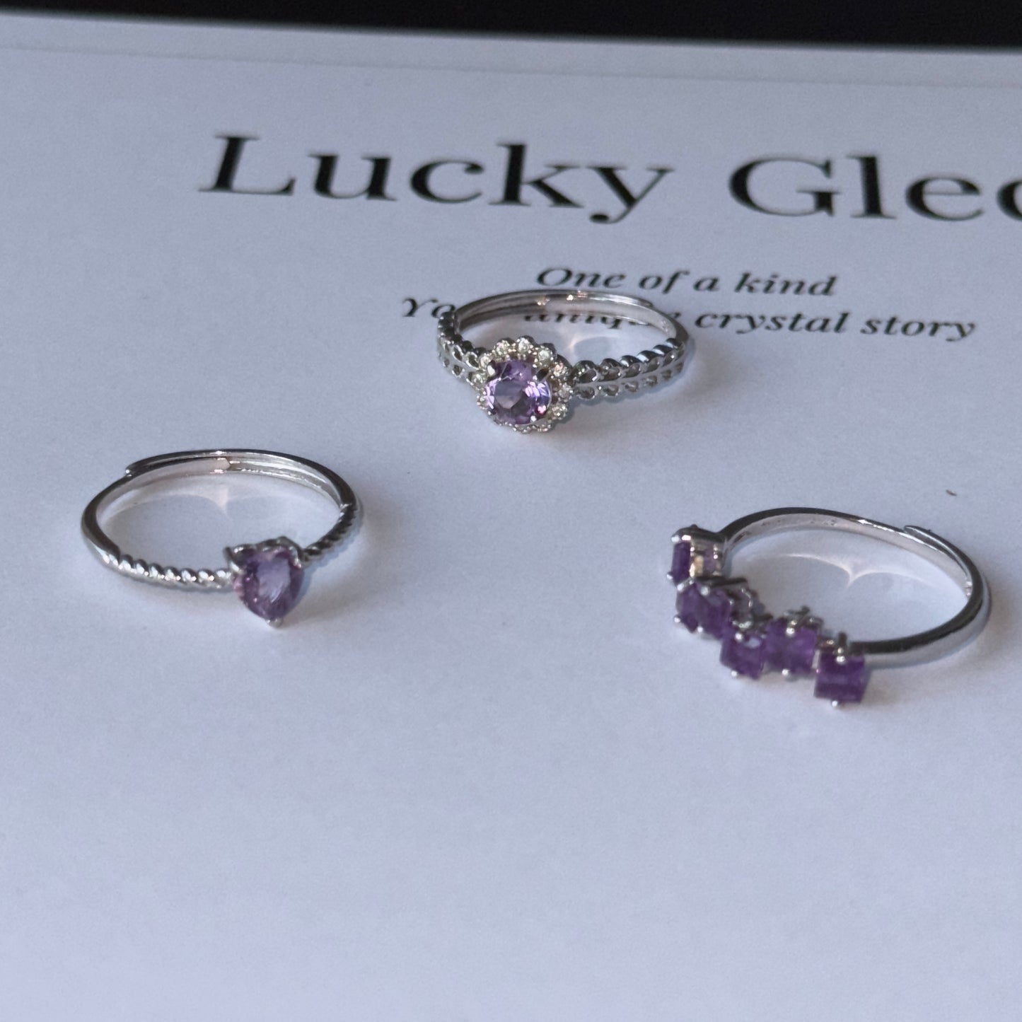 Heart/Sunflower/Cube-Natural Amethyst Ring Silver Rings Set