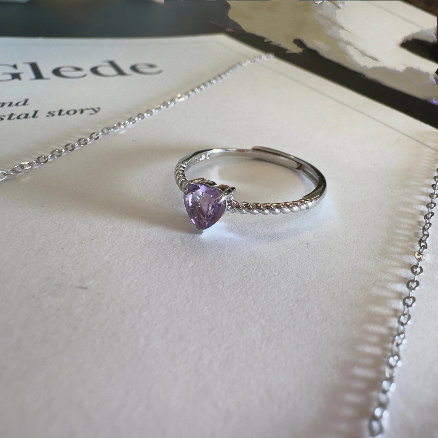 Heart/Sunflower/Cube-Natural Amethyst Ring Silver Rings Set