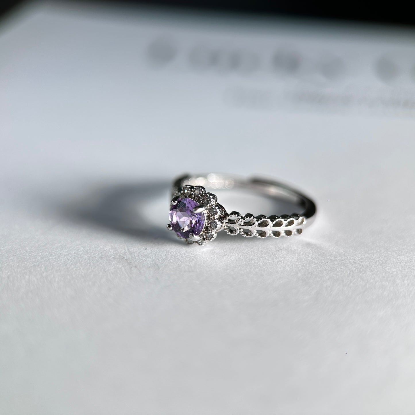 Heart/Sunflower/Cube-Natural Amethyst Ring Silver Rings Set