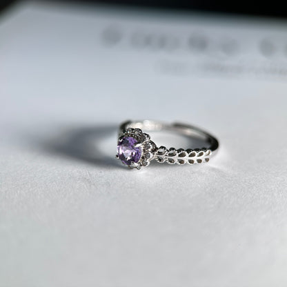 Heart/Sunflower/Cube-Natural Amethyst Ring Silver Rings Set