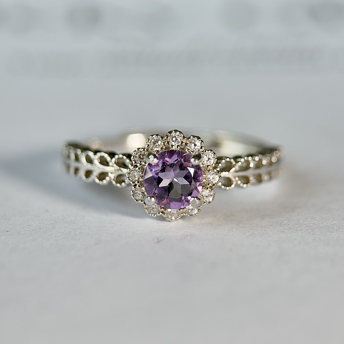 Heart/Sunflower/Cube-Natural Amethyst Ring Silver Rings Set