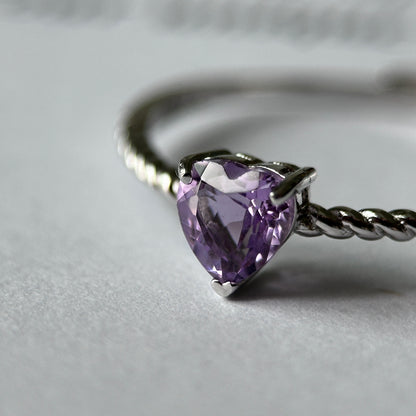 Heart/Sunflower/Cube-Natural Amethyst Ring Silver Rings Set