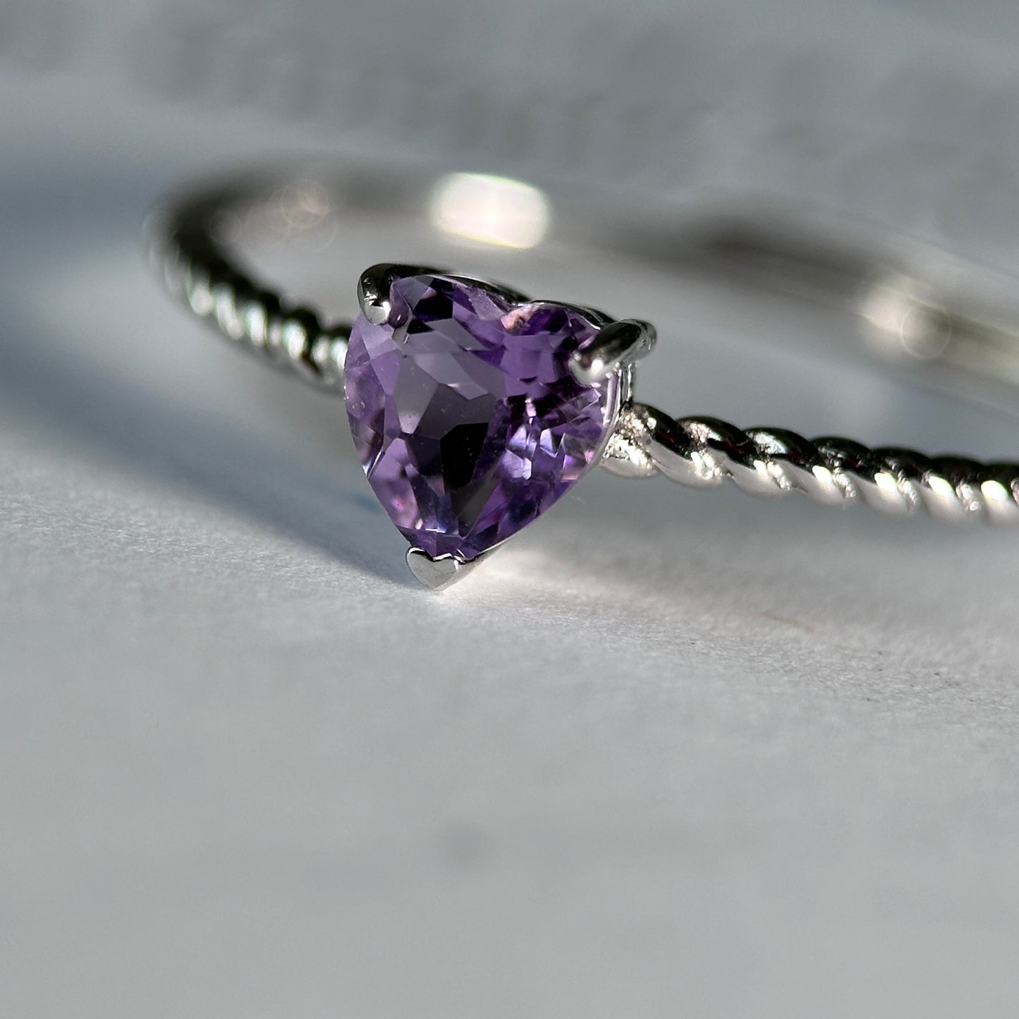 Heart/Sunflower/Cube-Natural Amethyst Ring Silver Rings Set