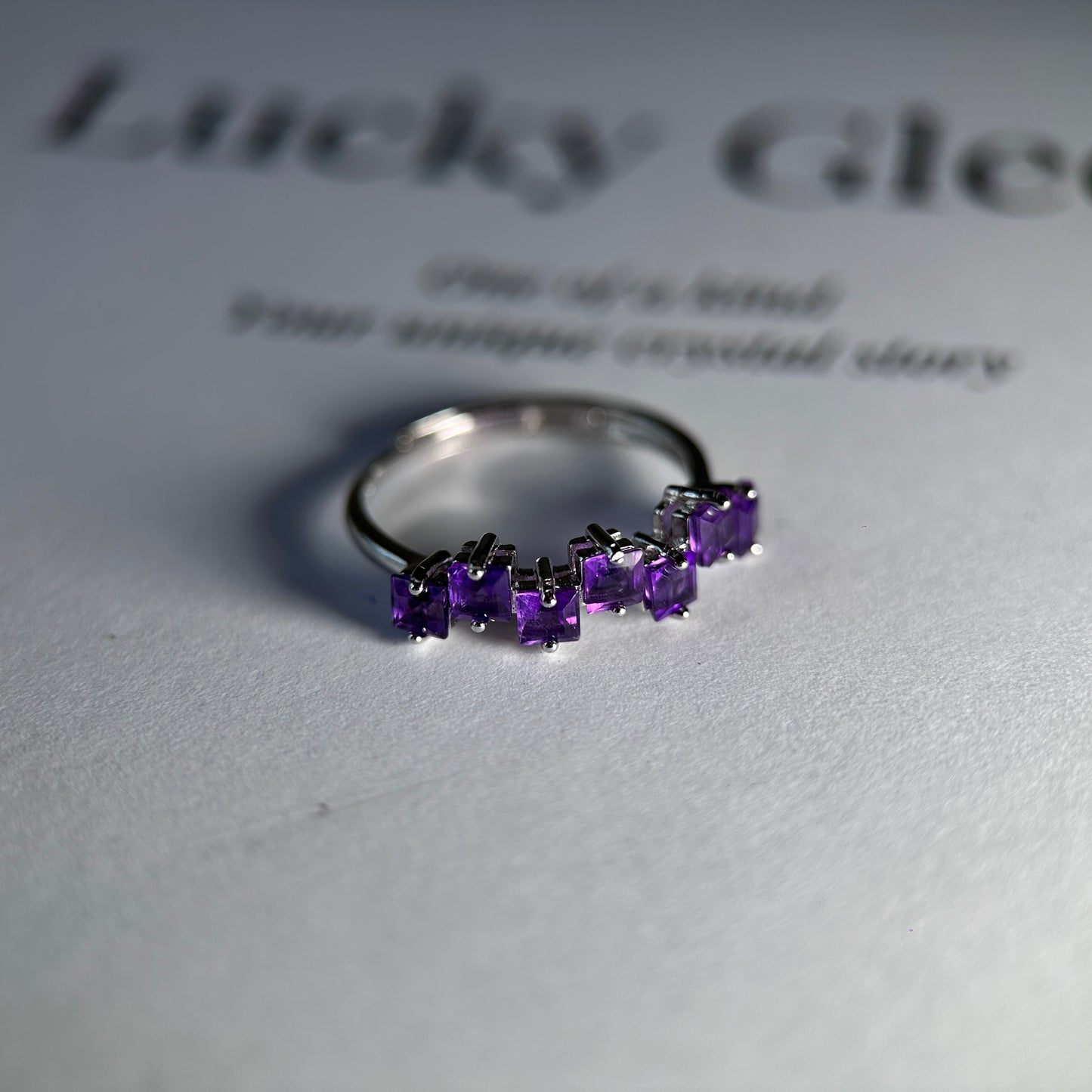 Heart/Sunflower/Cube-Natural Amethyst Ring Silver Rings Set