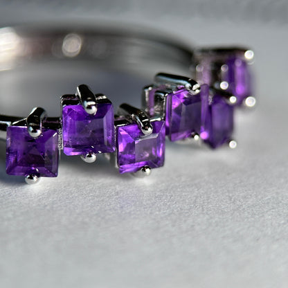 Heart/Sunflower/Cube-Natural Amethyst Ring Silver Rings Set