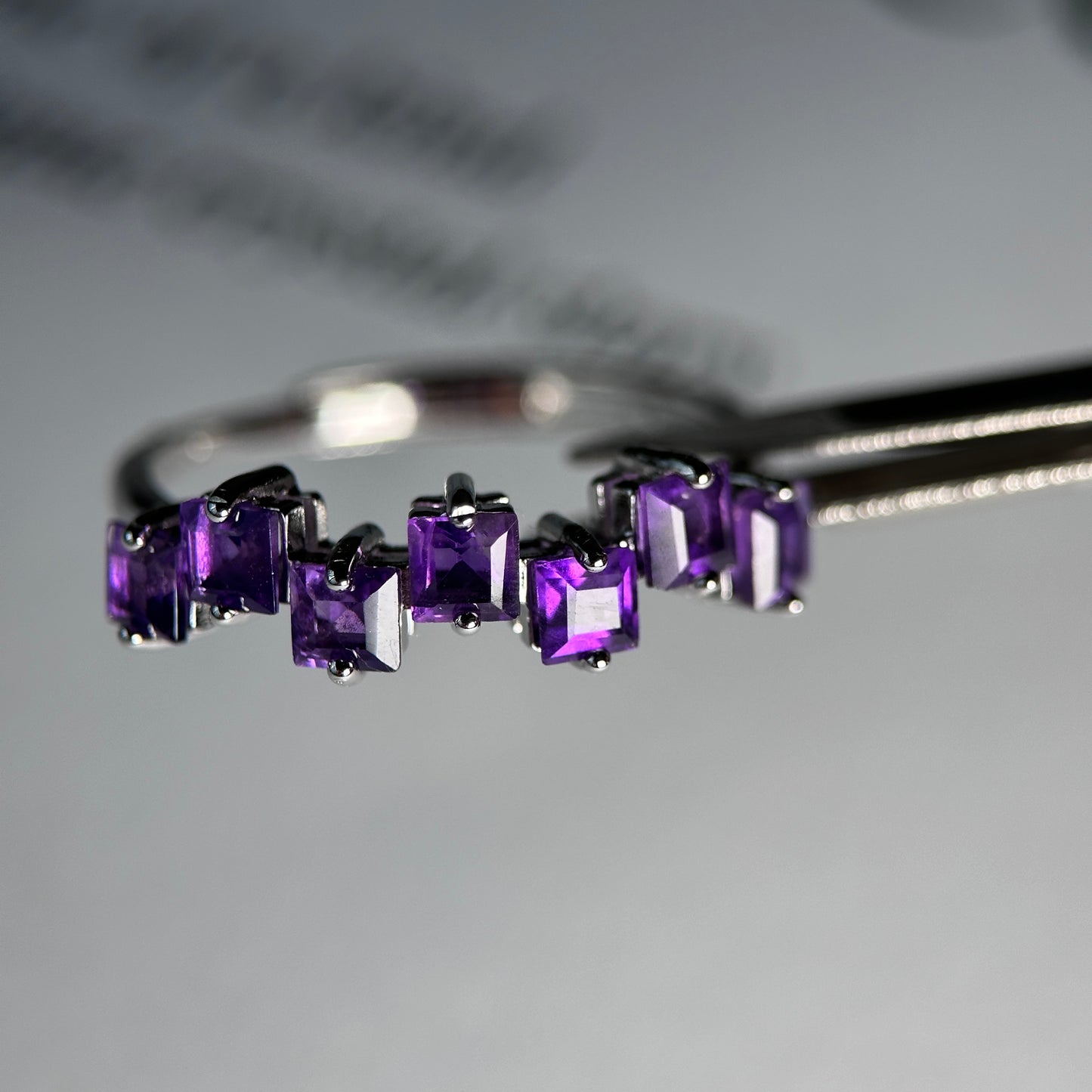 Heart/Sunflower/Cube-Natural Amethyst Ring Silver Rings Set