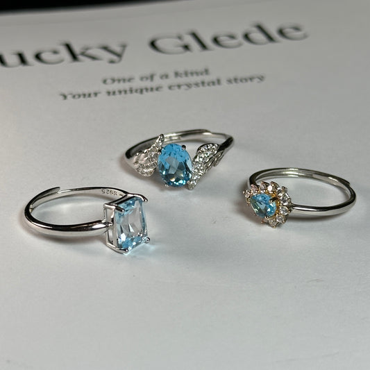 Wings/Teardrop/Square-Natural Blue Topaz Silver Rings Set