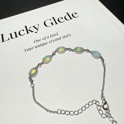 Rainbow Egg: Natural Opal Stone Silver Bracelet