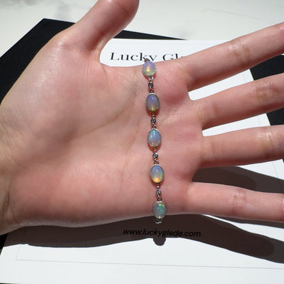 Rainbow Egg: Natural Opal Stone Silver Bracelet